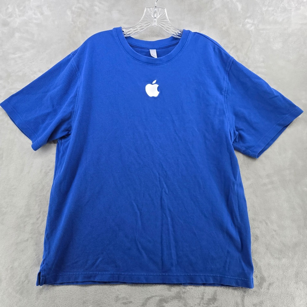 Apple Mens XL T-Shirt Blue Short Sleeve Pique Cotton Employee Uniform Logo